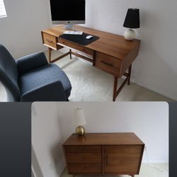 West Elm Midcentury Acorn Office Set • 52” Desk & 40” Console • Excellent Condition, No Dents