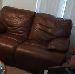 Brown Leather Reclining Loveseat