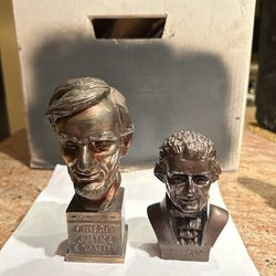 Vintage Presidential Bust Set – Lincoln Metal + Jefferson Marble – Classic Decor