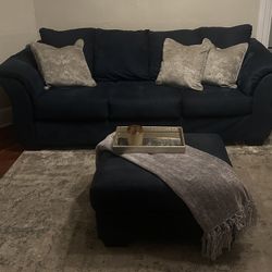 Navy Blue Couch With Ottoman And Pillows