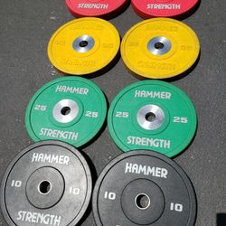 Hammer Strength Bumper Plates Rubber Olympic Weights Gym Urethane Weight Set
