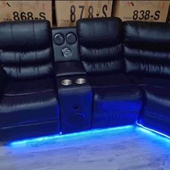 BLACK BRAND NEW LED LIGHT RECLINING SECTIONAL SAME DAY DELIVERY 
