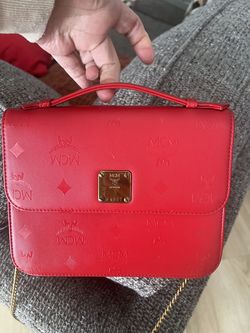 MCM Red Visetos Top Handle Bag