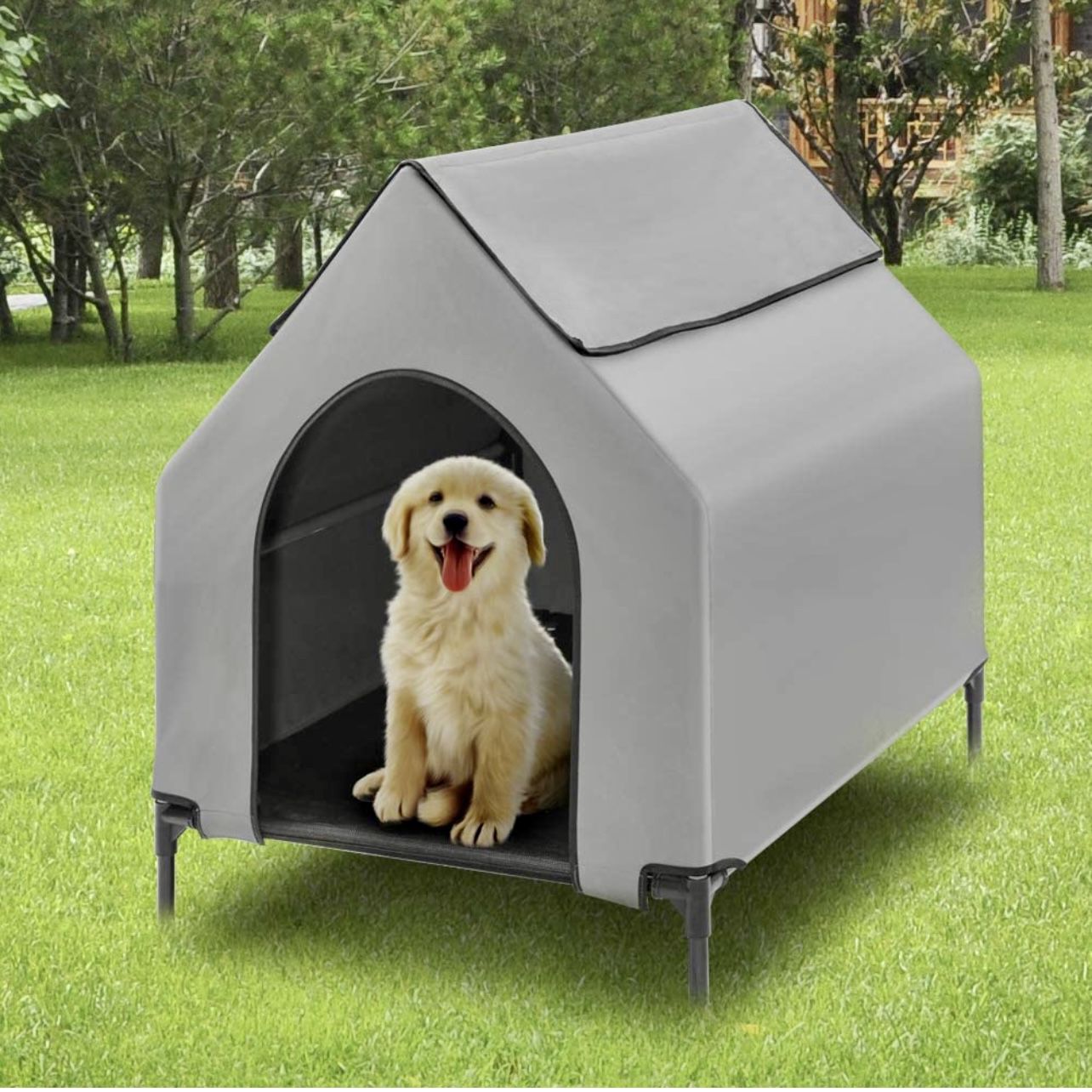 Portable Dog House Crate for Indoor & Outdoor, Water Resistant Breathable 600D PVC, 2x1 Textilene Bed, 1x1 Textilene Window, Extra Carrying Bag (Large
