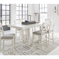 Antique white Counter Height Table And 6 Bar Stools 