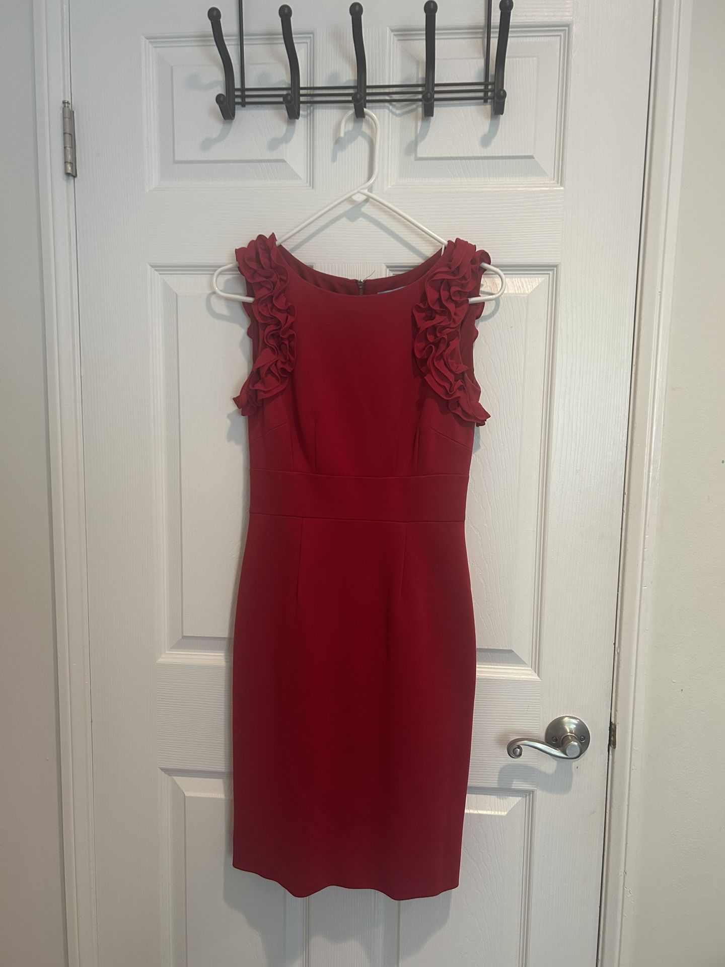 Burgundy Ruffle Sleeve Cocktail Dress – Knee Length