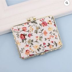 Travel Makeup Mirror, Folding Mirror Double Sides Floral Printed Pocket Mirror Rectangular