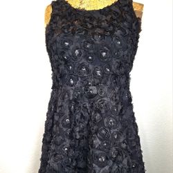 Floral Applique & Sequin Black Sleeveless Minidress