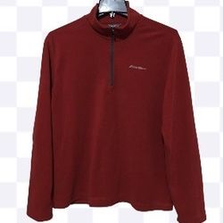 Eddie Bauer Fleece Sweater Men’s 1/4 Zip Pullover Mock Neck Size L Red