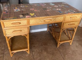 Bamboo Rattan Desk with Drawers