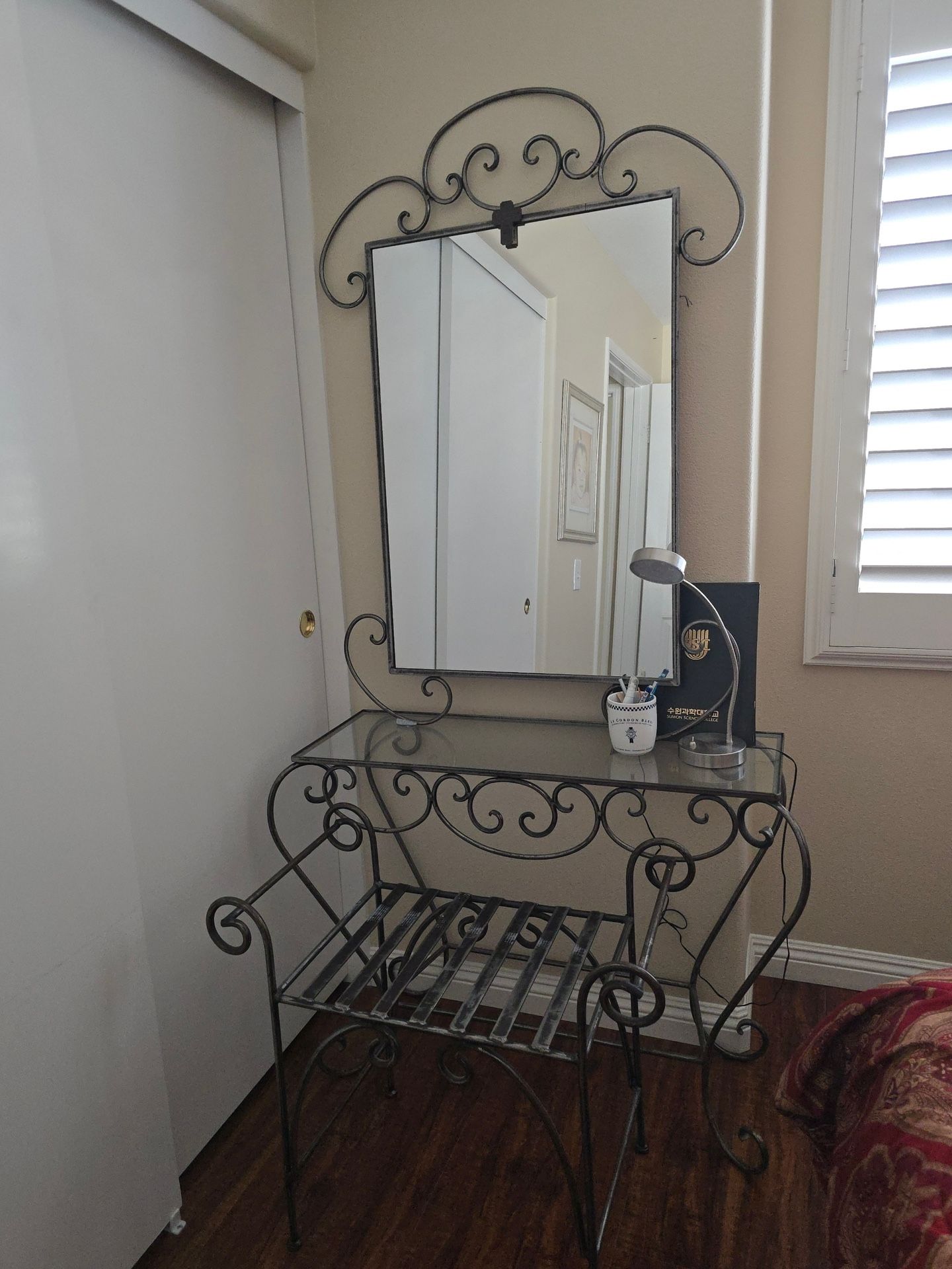 Vintage Metal Cast Iron Vanities / Makeup Table, Chair, & Mirror