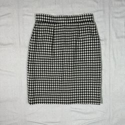 Vintage Jones New York 100% Wool Houndstooth Black and White Pencil Skirt Sz 12