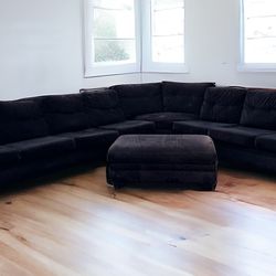 Charcoal Black Sectional Couch + Matching Storage Ottoman… Delivery Available