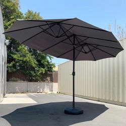 (New) $130 Large 15x9 FT Double Sided Umbrella with Weight Base set (Red/Gray color)