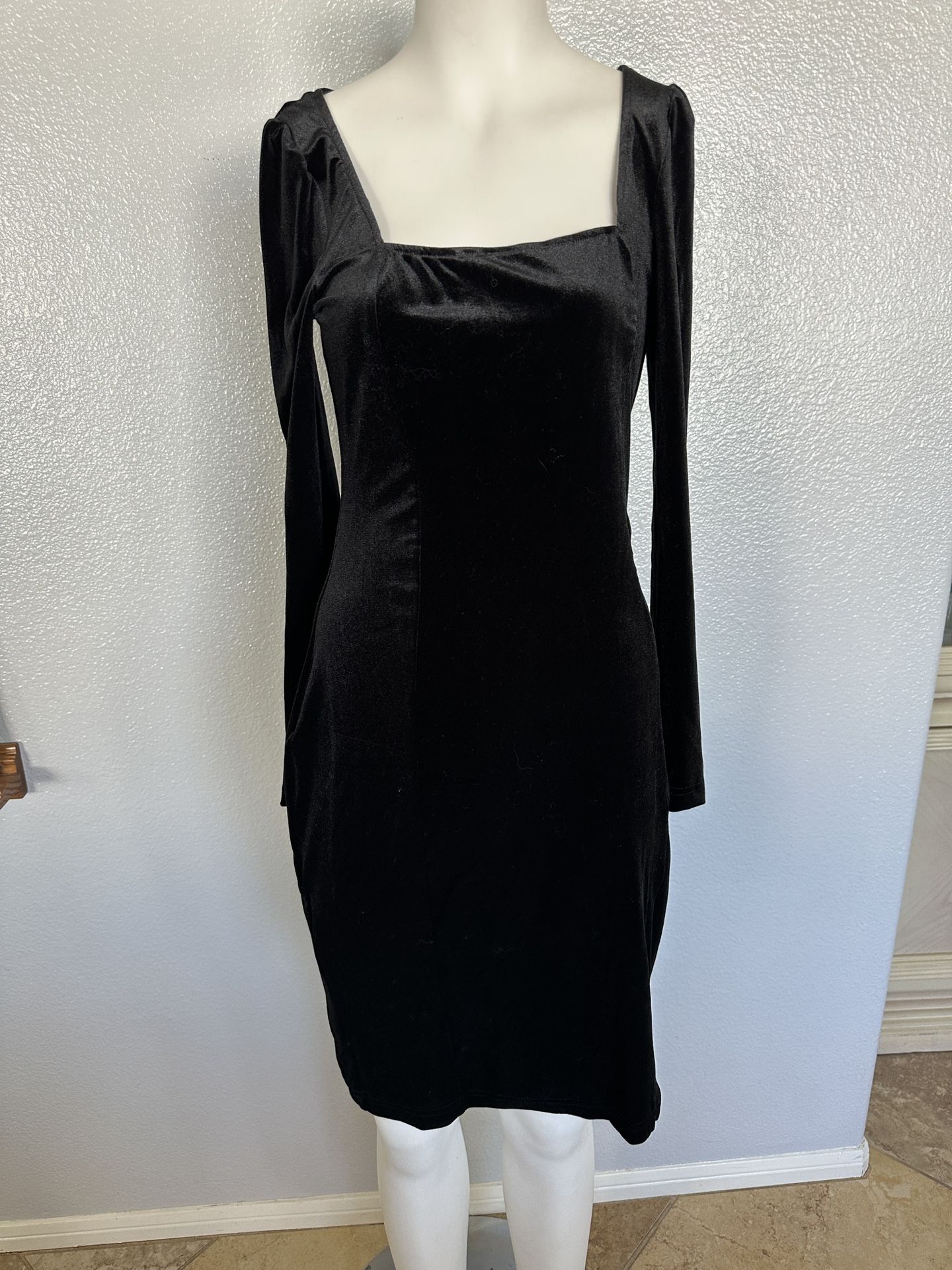 Women Elegant Square Neck Long Sleeve Mini Dress Party Cocktail Dress Size M
