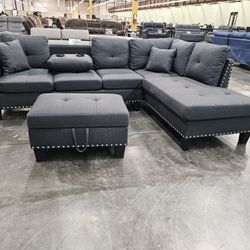 BRAND NEW 3PCS SECTIONAL SOFA SET WITH OTTOMAN AND ACCENT PILLOW INCLUDED $389