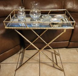 Gold Faux Bamboo Mirrored Butler Tray Table