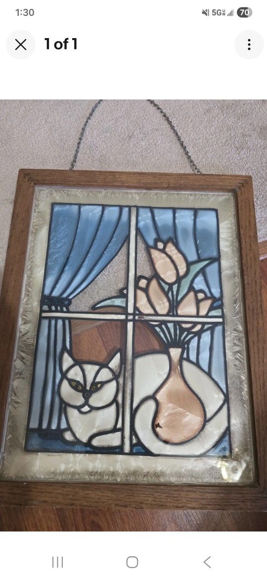 STAINED GLASS CAT FRAMED 11 × 14