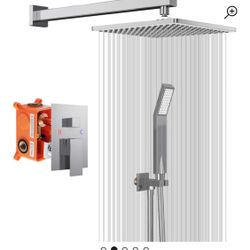 Shower System with Ceramic Spool 10 Inch,Chrome Coating Combo Set Brass Wall Mounted Rainfall Shower Head Systems with Rain Shower and Handheld Shower