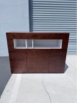 Modern Buffet Cabinet Slim Walnut Color
