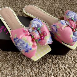 Betsey Johnson Womens Daisyy-G Slide Sandal SHABBY CHIC GINGHAM FLORAL FLATS 8.5
