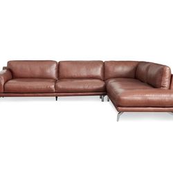 Scandinavian Designs *formerly Plummers* PERUNA Leather Right Sectional Saddle Brown  *Firm price *Near Irvine Spectrum pickup (in storage)  *West Elm