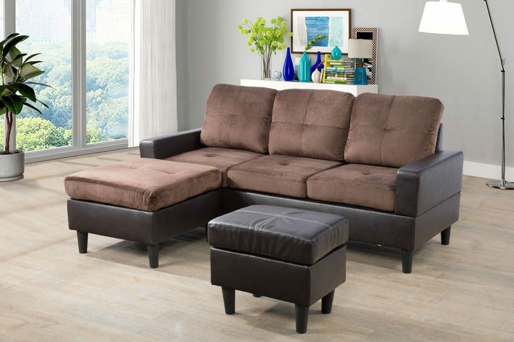 Brand New Brown Microfiber Sectional With A Reversible Chaise & Matching Footrest