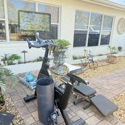 MYXfitness Exercise Bike w/ Screen /Heart monitor /weight set & Fitness Reality Bench