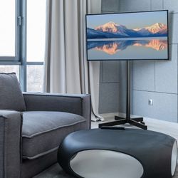 Mobile TV Cart Rolling Floor Stand for 23-60 Inch LCD LED OLED 4K Smart TVs up to 88 lbs , Height Adjustable Outdoor Metal Trolley Stand with Locking