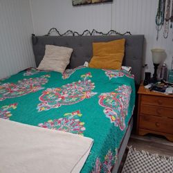 Queen Size Bed With Clean 1 Yr Old Mattress And Gray Head Board and Frame $100.00 