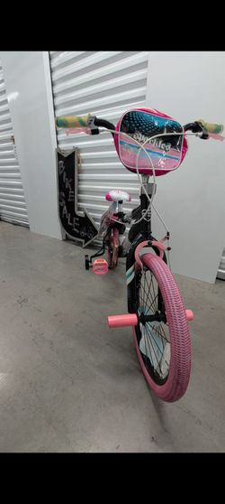 BIKE SALE!!  Sparkles Girls' 18" Kids Bike w/ training wheels + 2 Pegs + New Princess seat saddle -- PINK + BLACK