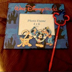 Vintage Disney 2000 Celebration Year Picture Frame And Sorcerer Mickey Pen