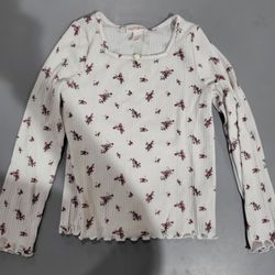 🌸 Cat & Jack Girls Floral Ribbed Long Sleeve Top – Size XS 4/5 – Cottagecore