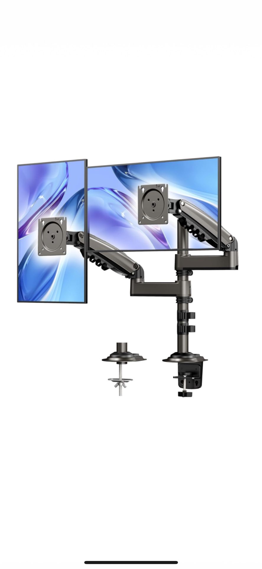HUANUO 17-32 Inch Dual Monitor Stand, Gas Spring Dual Monitor Mount, Monitor Stand 2 Monitors, Ergonomic Adjustable Tilt/Swivel/Rotate, Weight Max 19.