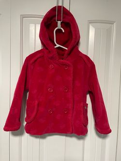 Girls Red Fleece Hooded Pea Coat