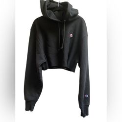 Champion Cropped Black Sweatshirt Hoodie Sz S