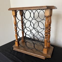 Vintage Wood & Metal Wine Bottle Rack 12 Bottles 18xH17.5