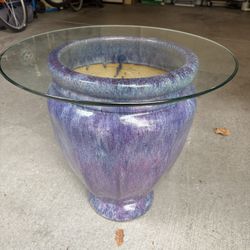 Unique ceramic planter base End Table with glass top