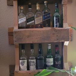 Large Rustic Reclaimed Wood Whiskey Rack / Liquor Shelf