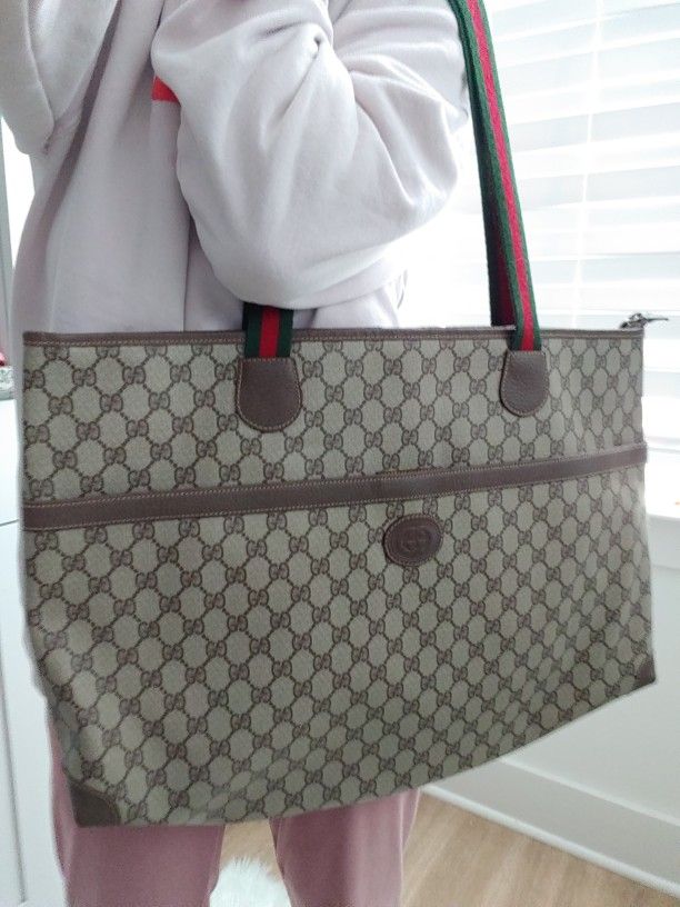 Authentic Vintage Gucci Interlocking GG Monogram Supreme Sherry Web Ophidia Large Tote Bag