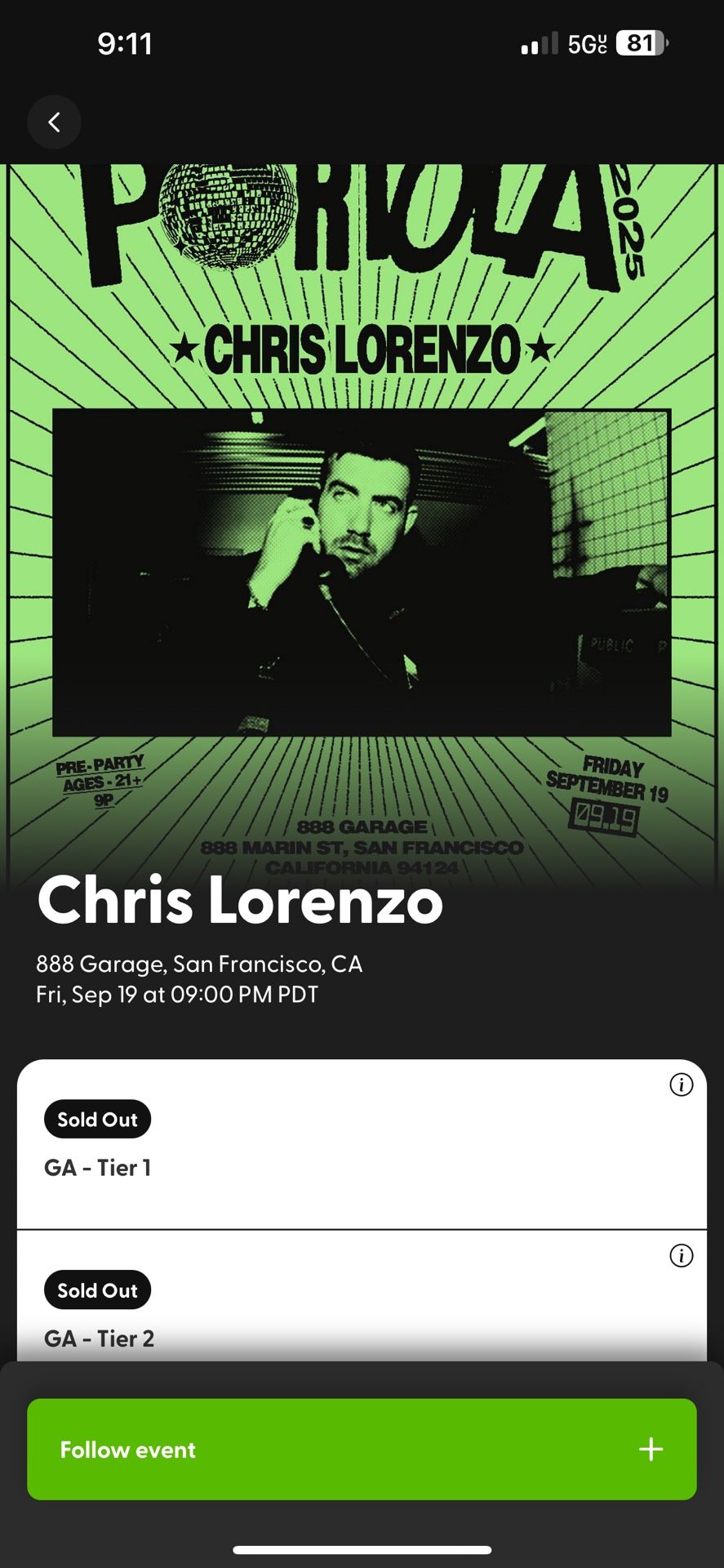 Chris Lorenzo @ 888 Garage SF