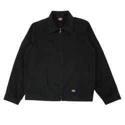 DICKIES EISENHOWER JACKET MENS LARGE L BLACK UNLINED MECHANICS FULL ZIP VINTAGE