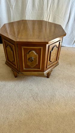 60 s Octagonal Wood Coffee   Table or End Table with Cabinet Storage
