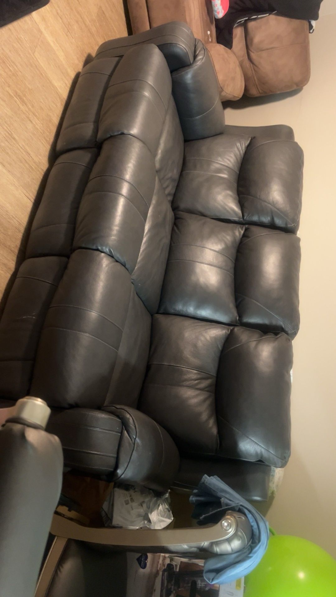 Black Leather Double Power Reclining Sofa
