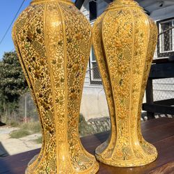 Pair of Decorative Kashmiri Artistry Paper Mache Handcrafts Signed Ganemede Srinagar Hmir. 