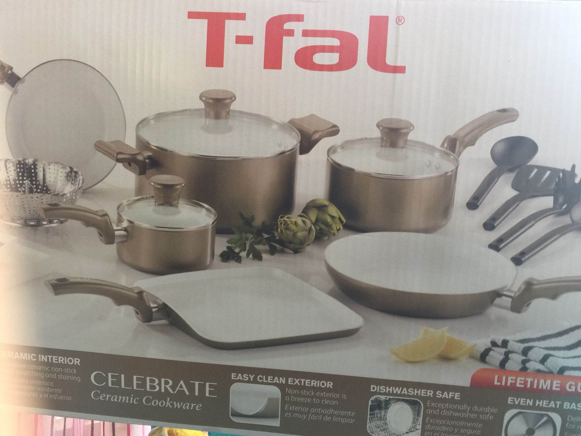 T-fal celebrate ceramic cookware 14 pcs (brand new in box)