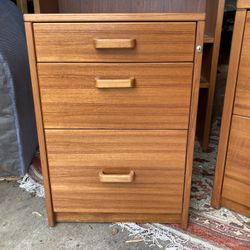 Teak Vintage Wheeled Rolling File Cabinet 3 Drawer Sun Cabinet Co Thailand danish mid century Modern Mcm 