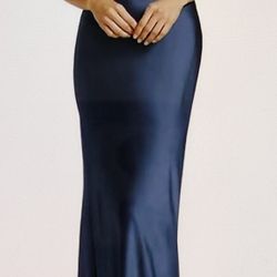 One Shoulder Satin Dress Navy Blue Size 12