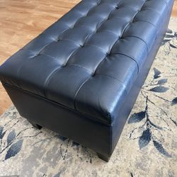 Navy Blue Leather Ottoman (L 39 x W 19 x H 16)