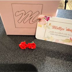 Rose red Rose earrings 18 karat gold plated stud